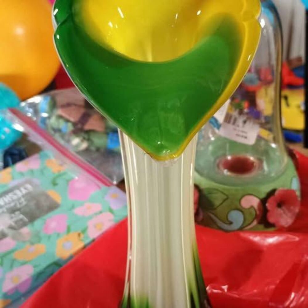 Hand Blown Green and Yellow Calla Lily Glass Vase